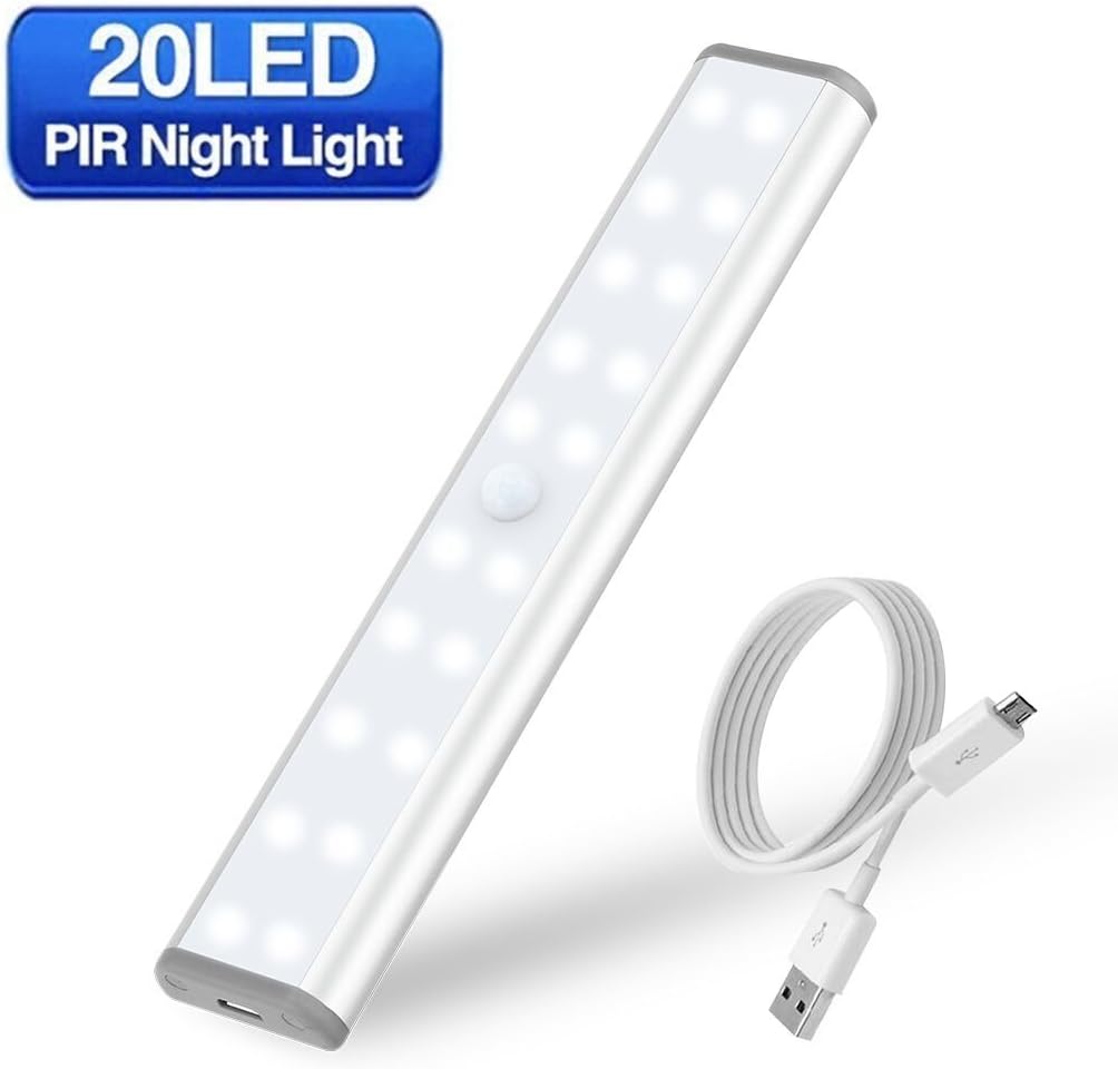 Closet Lights SIEGES 20LED Magnetic Motion Sensor Cabinet Lights Wall Night Light Portable Rechargeable 5m Sensing Light with Stick-on Magnetic Strip for Shoe Cabinet Wardrobe Stair Washroom