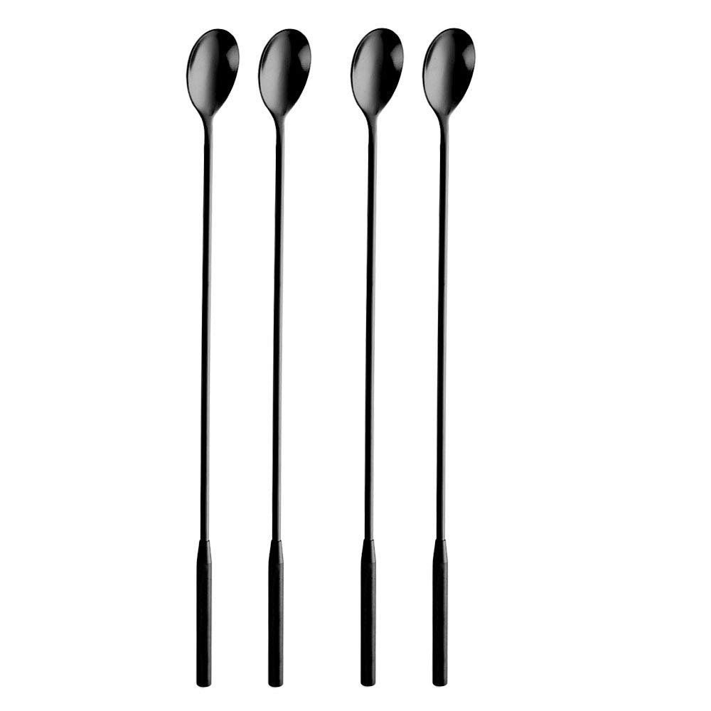 Bisda Cocktail Mixing Spoons Black 4 Pieces Cocktail Stirrers Stainless Steel Swizzle Sticks Metal 30.6 cm=12.05 inch Long Handled Spoon for Cocktail Shaker Bar Spoon