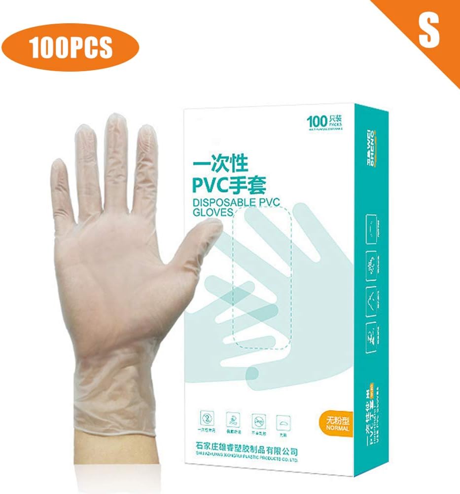 BSTOB Transparent Disposable PVC Gloves, 100Pcs Transparent Disposable PVC Gloves Dishwashing Kitchen Garden Medical Gloves S