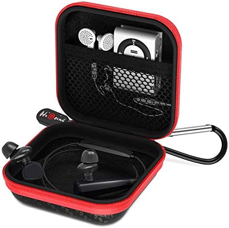 Earbud Case, HiGoing Mini Earphone Case EVA Hard Protective Carrying Case Travel Portable Pouch Storage Bag for Earset & Mini Items (Square Case with Carabiner)