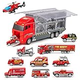 Die-Cast Toy Trucks Fire Engine Trucks Gift Set - Mini Rescue Fire Vehicles Car Toy in Carrier Truck Play Car Fire Trucks for Boys Girls Toddlers Kids