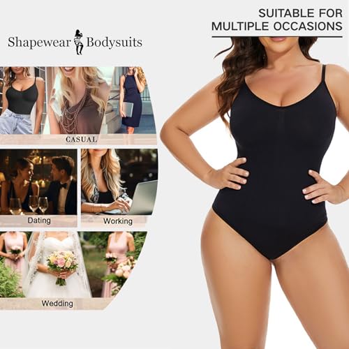 COMLORVEI 2 PIECE WOMEN’S SHAPEWEAR BODYSUITS TUMMY CONTROL SEAMLESS THONG V NECK SLEEVELESS FULL BODY SKIMS SHAPER TANK TOP