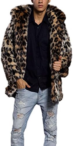 JTENGYAO Men's Faux Fur Coat Hooded Overcoat Thick Outerwear Winter Jacket