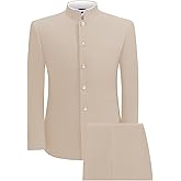 2 Piece Men's Chinese Suit Chinese Stand Collar Slim Fit Suits Front Button Blazer Pant Set