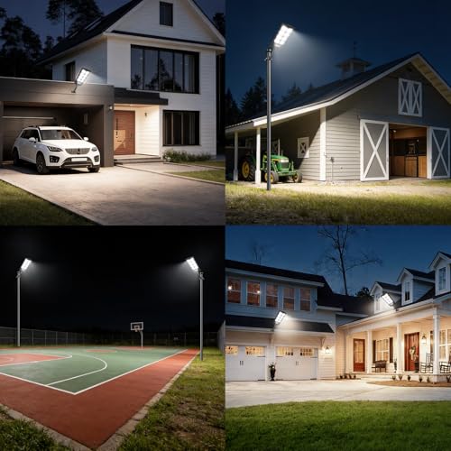 PEAKRO Farolas Solares Exteriores 2 Pack, Potente 600W Farola Solar con Sensor de Movimiento,Control Remoto, 6500K IP65 Impermeable Foco Solar Lampara LED Luz de Seguridad para Jardín, Patio, Garage