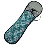 Heat-resistant Flat Iron Cover- Teal Peacock Pattern with Navy Trim