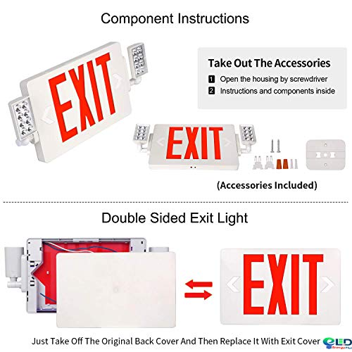 Ultra Slim Red Exit Sign, 120-277V Double Face LED Combo Emergency Light with Adjustable Two Head and Backup Battery Commercial Grade, Fire Resistant UL Certified, 5 Years Warranty- 2 Pack