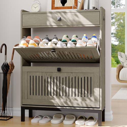 GarveeHome Freestanding Shoe Cabinet for Entryway with 2 Flip Drawers