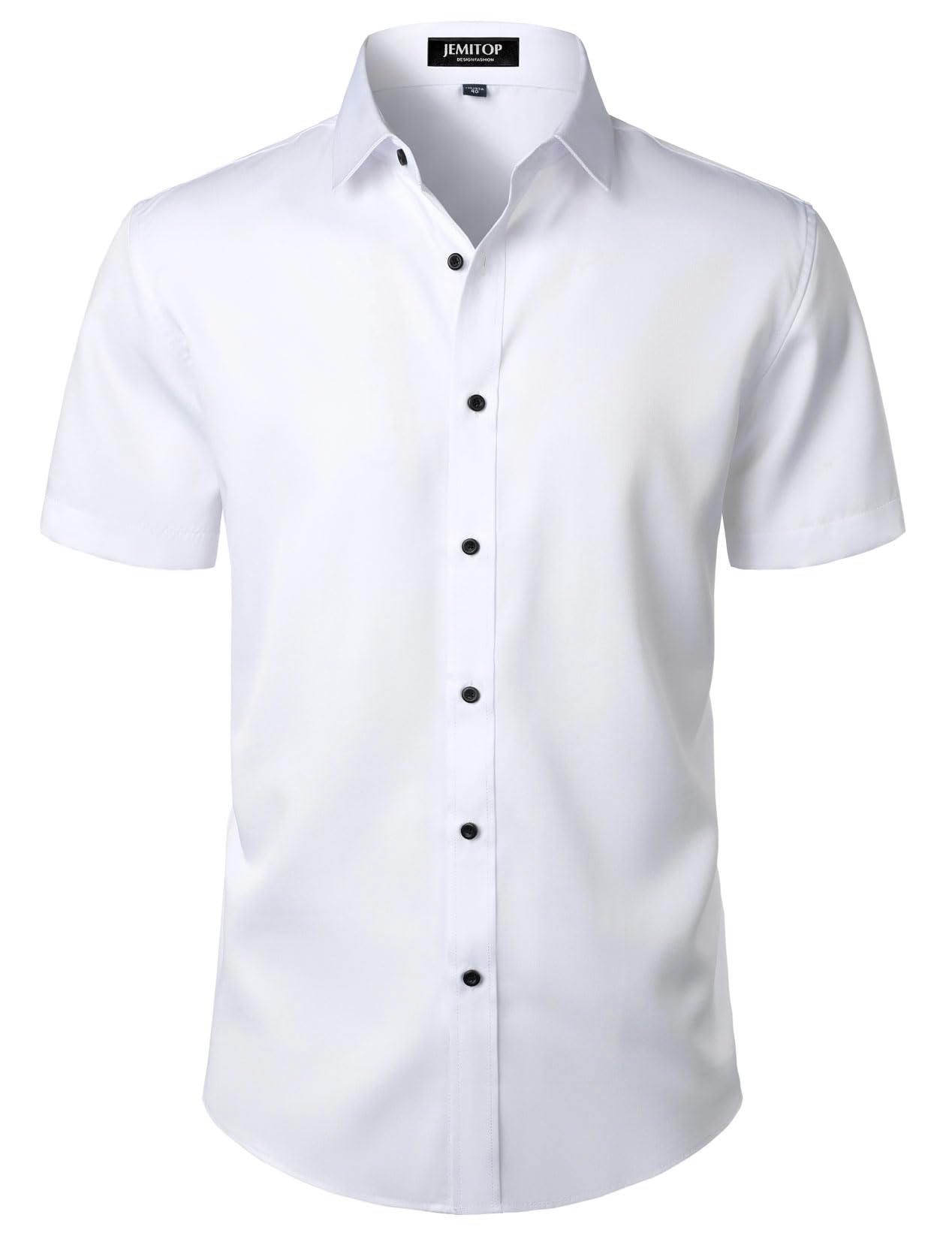 Photo 1 of JEMITOP Men's Short Sleeve Dress Shirts Casual Business Formal Slim Fit Stretch Wrinkle Free Button Down Shirt White M