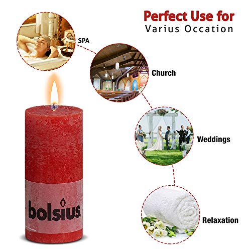 BOLSIUS 6 Pk. Rustic Wine Red Pillar Candles for Party and Wedding 130 X 68mm (Aprox. 5 X 2.75 Inches)