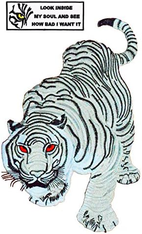 Set of 2 White Tiger 7 4/8" x 11 4/8" Large Back Patch & 4 4/8" x 1 5/8" Tiger Quote Saying Iron on Patch