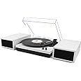 LP&No.1 Modern Turntable Record Player Bundle with Dual Powered Bookshelf Speaker Pair, Built-in, Phono Preamp, Belt Drive, 3-Speed, Wireless Input, Wireless Music Streaming (MWL White Color)