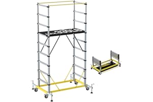 APARECIUM Aluminum Scaffold Tower, Multipurpose Rolling Scaffolding Work Platform, Utility Scaffolding Tower, Adjustable Work Platform with Hatch Deck and Guard Rail, 500 Lbs Duty Rate