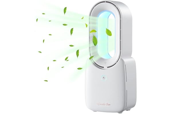 let'me Desk Fan,Portable Bladeless Fan 11.8 inch Small Personal Cooling Fan with 5 Colors Touch Control LED Light,Quiet Table