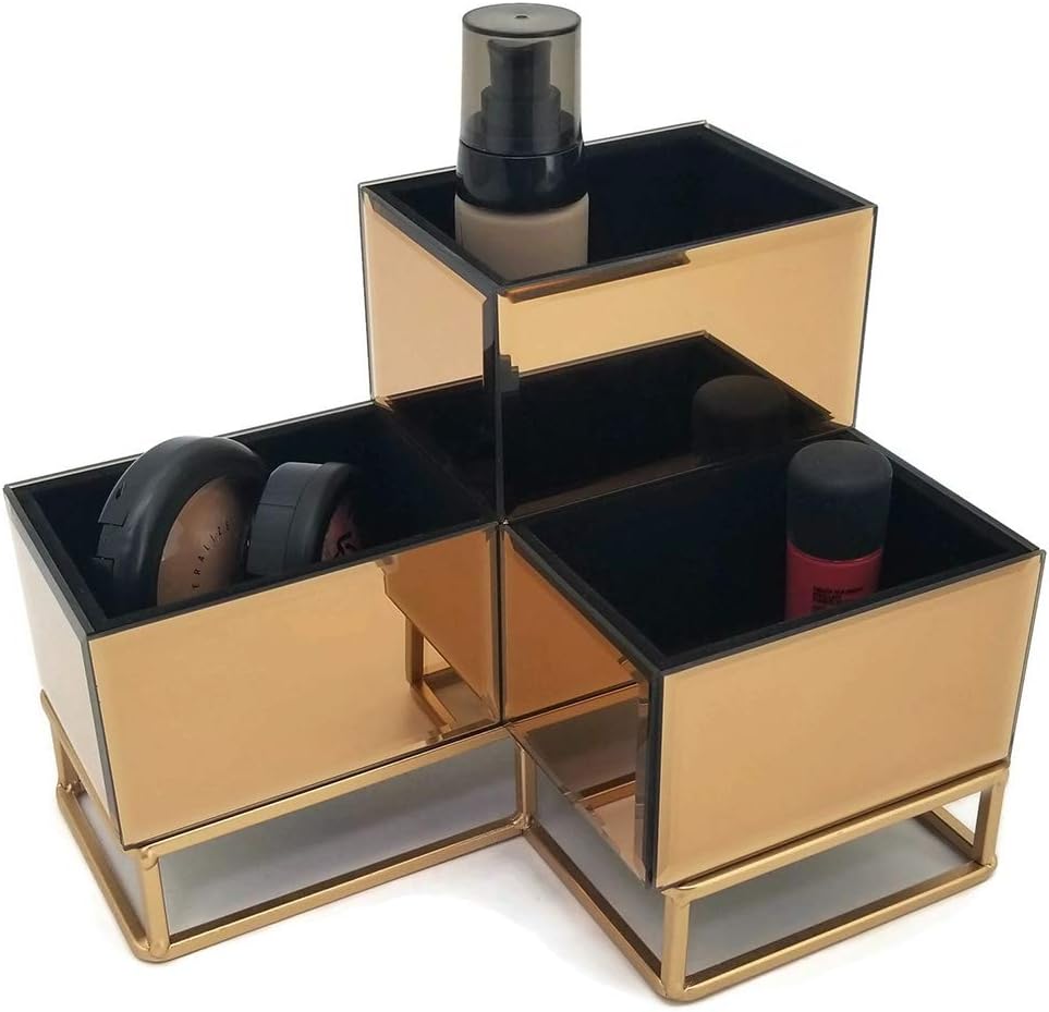 OnDisplay Lana 3 Section Tiered Mirrored Glass Makeup/Jewelry Organizer