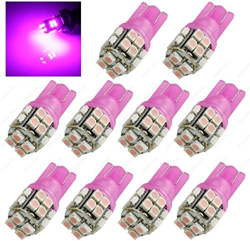 SAWE - T10 20SMD 3528 Ligths Bulbs 194 168 W5W LED Side Wedge Interior Car Light (10 pieces) (Pink/Purple)