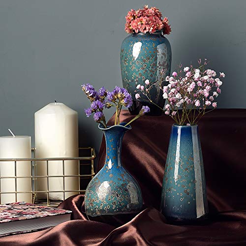 Ceramic Flower Vases Set of 3, Special Design Style of Flambed Glazed