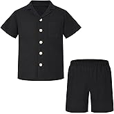 Weixinbuy Boys 2 Pieces Outfits Set Casual Beach Shorts Summer Cotton Short Sleeve Button Down Shirts Clothes Set for Boys