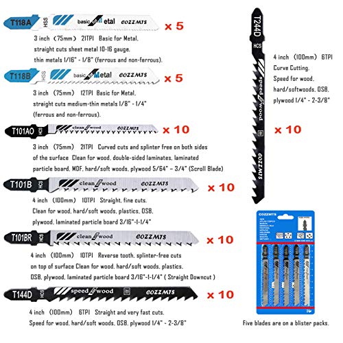 60PCS JigSaw Blades Set with Storage Blister Packs, Assorted TShank