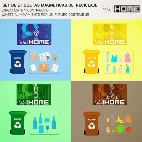 Cubo de basura y reciclaje Metálico de 3 compartimentos + 4 etiquetas magnéticas, 3x17L (51L) Gris brillo