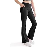 Nutyomi Girls Flare Yoga Leggings Cross High Waisted Flared Pants Dance Cute Activewear Kids Pants with Pockets 5-13 Years