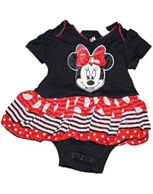 Minnie Mouse Baby Girl Creeper with Tiered Flounce - Red Black White
