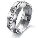KasLin Wide 7MM Stainless Steel Cubic Zirconia Ring Wedding Band Size 5 to 11