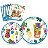 WERNNSAI Hawaiian Aloha Dinner Dessert Plates and Napkins - Luau Tropical Tiki Summer Pool Party Supplies Serves 16 Guests 48 PCS