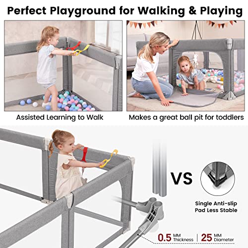 Foldable Playpen, Baby Playpen Collapsible with Zipper Gates