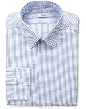 Calvin Klein Men's Non Iron Slim Fit Mini Check Point Collar Dress Shirt