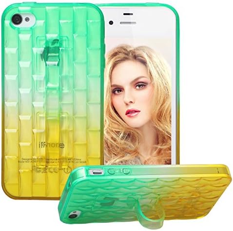 iPhone 4S Case, iPhone 4 Case, AUMI Colorful Clear Fashion Cute Shell Slim Case Translucent Flexible Soft Case Cover with Invisible Kickstand for Apple iPhone 4/4S (Green-Yellow)
