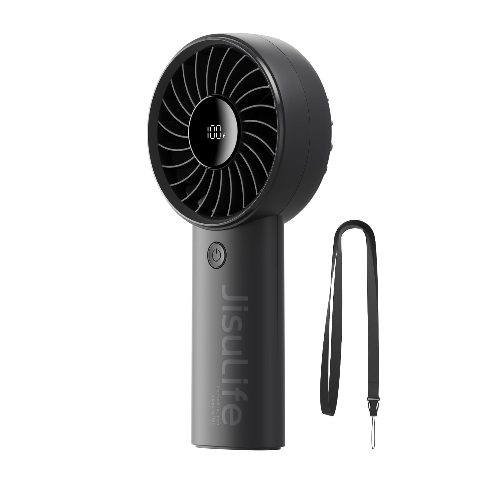 JISULIFE Handheld Portable Fan with Powerful Motor,LED Display,3600mAh Battery,5 Wind Speeds,Lanyard; Summer Essentials USB Rechargeable Hand held Fan for Travel,Beach,Makeup,Concerts-Black