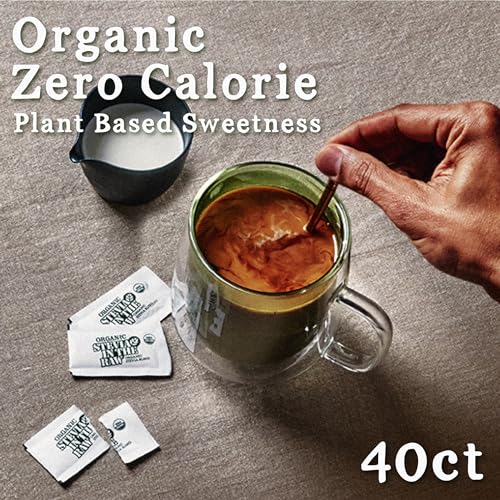 STEVIA IN THE RAW ORGANIC STEVIA SWEETENER PACKETS, 40 CT, ZERO CALORIE STEVIA SUGAR SUBSTITUTE PACKETS, NO ERYTHRITOL OR ARTIFICIAL FLAVORS, USDA ORGANIC, NON-GMO PROJECT VERIFIED, VEGAN
