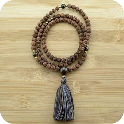 Rudraksha Meditation Mala Beads Necklace with Bronzite