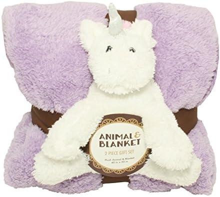 Silver One Sherpa Plush Stuffed Animal and Throw Blanket 2 Peice Gift Set for Kids/Children | 40" x 50" Soft Plush Throw | Get Well Gift Purple Unicorn