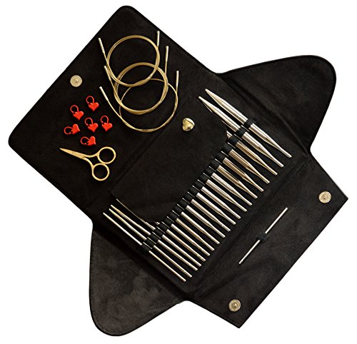 addi Click BASIC GOLD Edition - Interchangeable Needle Set - Included addi Gold Scissors, addi Gold Cords, addi Love Stitch Marker and addiGrip Pads
