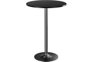 Shahoo Round Bar Table, Cocktail Tables with Metal Base & MDF Top, for Bistro Pub, Cafe, Black
