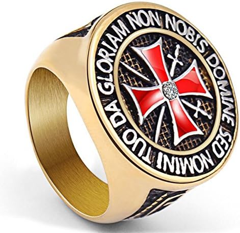 Kebaner Mens Womens 316L Stainless Steel Vintage Knight Templar Cross Ring Gold/Silver Size 8-14