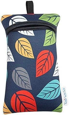 Tainada Shockproof Smartphone Small Neoprene Sleeve Carry Case Bag Pouch with Carabiner and Lanyard for iPhone 12 Mini, 12, 11/12 Pro, Xs, SE (Leaf Pattern Navy Blue)
