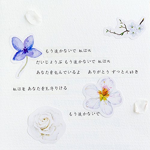 8 Pack Beautiful Floral Gardenia Iris Sakura Hibiscus Pinellia Mint Flower Adhesive Stationery Sticker DIY Album Scrapbooking Diary Planner Journal Sticker Decorative Label for Kids Girls