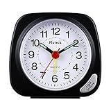 Pluteck Non Ticking Travel Alarm Clock with light and Snooze/Ascending Sound Alarm/Simple to Set Clocks, Battery Powered, Small, Black