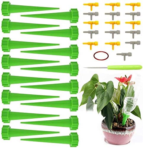 TSLIKANDO Improved 16Pcs Plant Watering Spikes Self Water Spike Drip Devices with Slow Release Control Valve Switch for Indoor Outdoor Plants Flowers