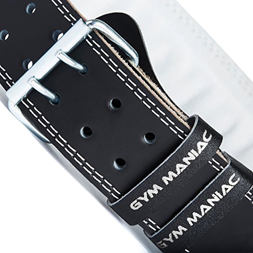Gym Maniac Weight Lifting Waist Gym Belt | Adjustable Size, 2 Prong Buckle, Comfy Suede, Reinforced Stitching | Support Your Back & Alleviate Pains (Silver, Large)