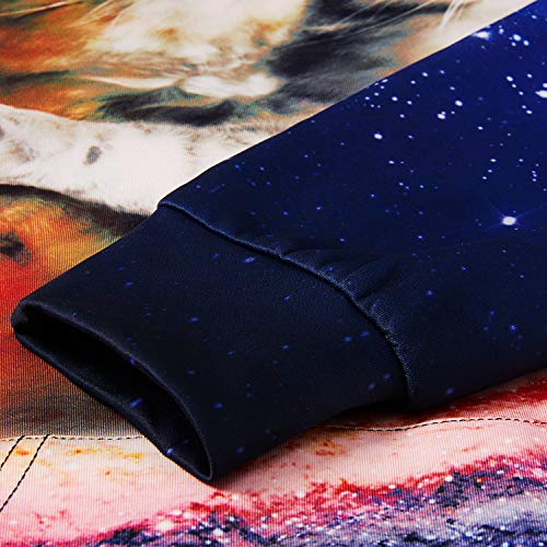 TUONROAD Unisex Mens Womens 3d Digital Graphic Printing Couples Cat Universe Purple Galaxy Casual Hoodie Shirt Crew Neck Hip Hop Long Sleeve Sweatshirt Cool Lightweight Crewnecks Pullover