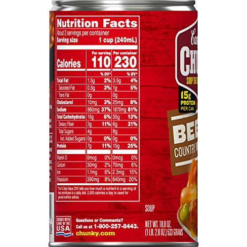 Campbell's Chunky Soup, Beef with Country Vegetables, 18.8 Ounce (Pack of 12) (Packaging May Vary)