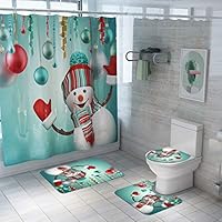 Smartcoco Christmas Series Santa Claus Snowman Reindeer Shower Curtain with Bath Mats Rugs Kit for Xmas Household Bathroom Decor