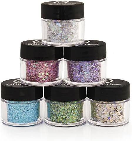 GLITTIES - (6 PK) - Holographic & Matte Chunky Custom Mixed Glitter ✶ COSMETIC GRADE ✶ Festival Body Glitter, Makeup, Face, Hair, Lips, Nails - (60 Gram)