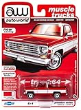 1975 Chevrolet Silverado C10 Fleetside Pickup Truck Crimson Red & White w/Red Interior Ltd Ed 8500 pcs 1/64 Diecast Car by Autoworld 64232/ AWSP030 A