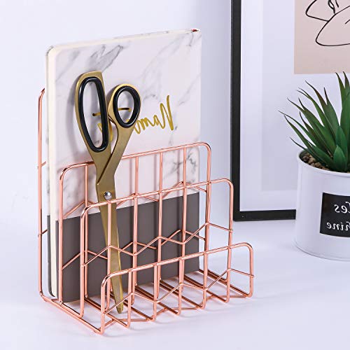 Simmer Stone Mail Sorter, 3 Slot Letter Holder Rack, Decorative Desk Paper Organizer for Postcards, Envelopes, Brochures and Files, Size 5.9" x 3.9" x 7.1", Rose Gold