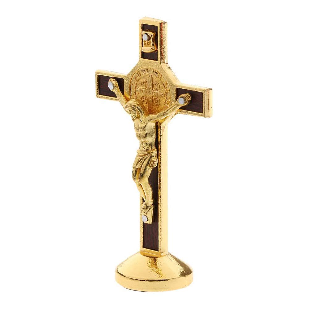 POFET Crucifix Jesus Christ Cross Statue Figurine For Car Home Chapel Decor - Gold
